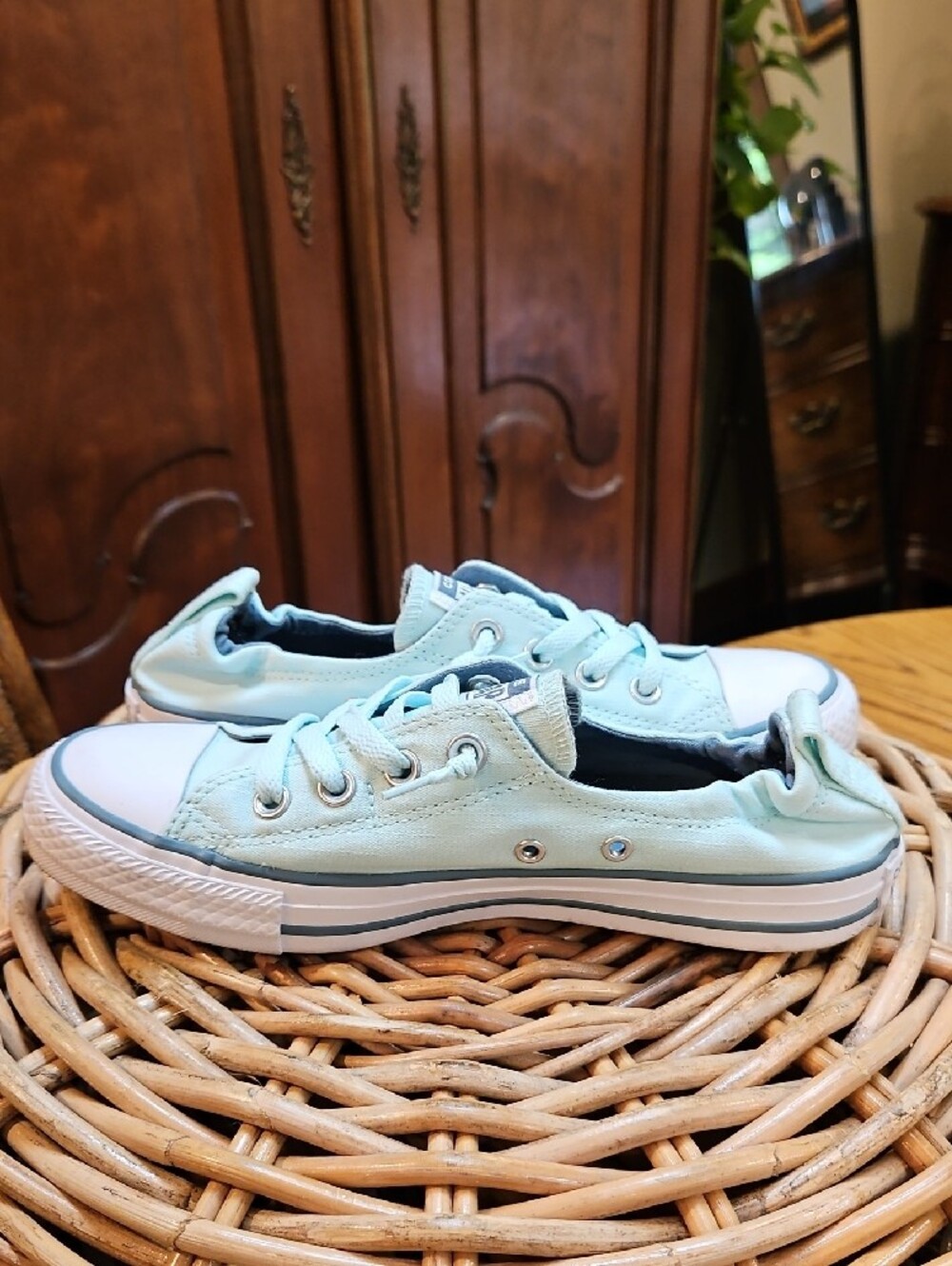 Converse Shoreline Classic Low Top Elastic Back Sneakers Light Mint Color Sz 8 - Picture 5 of 16